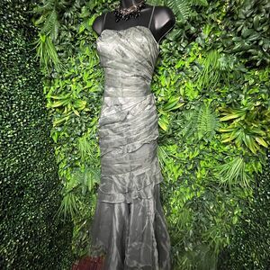 Women Dress Medium Gray Long Formal Mermaid Hem Pleated Sequin Maria Bonita 1045